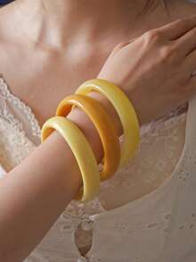 3pcs/Set Bohemian Style Asymmetrical Resin Unique Design Bracelets, Fashionable Versatile, Suitable For Women's Daily Commute, Travel, Vacation, Can Be Layered, Gift For Friends - Yellow - View 1
