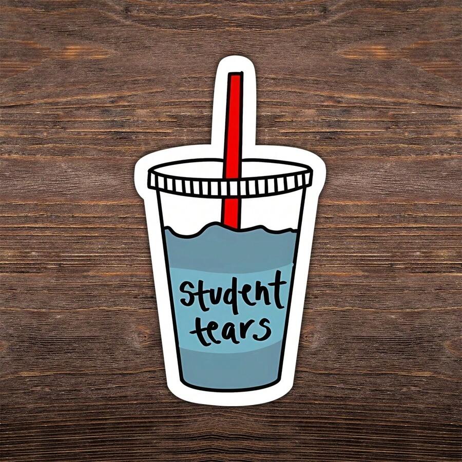 1PC Student Tears Funny Relatable Sticker, Academic Stress Humor Design For Laptops, Notebooks, Water Bottles, Journals, Lockers, Perfect Gift For Students, Crammers, Teachers, And Emotionally Overwhelmed Learners - Multicolor - View 1