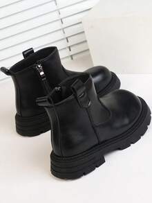 Girls' Fashion Boots, Ankle Boots, Student Premium Ankle Boots With Side Zipper - Black - View 5