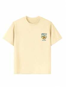 Camiseta de Manga Curta Gola Redonda com Estampa Divertida Casual para Menino Pré-Adolescente, Top de Verão - Damasco - Visão 4