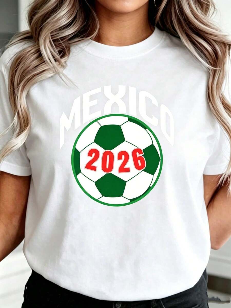Mexico Flag T-Shirt For Women. Unisex T-Shirt For The 2026 Mexico World Cup For Football Fans. 200g Pure Cotton T-Shirt For Spring-Summer. - 白色 - 查看 1