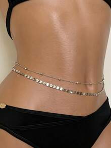 2pcs Sequin & Pearl Double-Layer Waist Chain, Fashionable Sexy Beach Holiday Party Body Chain, Suitable For Daily Wear & Gift - Silver - View 6
