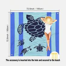 1pc Oversized Striped Turtle Sand-Proof Quick-Dry Beach Towel Mat, Suitable For 1-3 Adults - Lightweight, Durable Polyester Fabric - Perfect For Travel, Camping, Hiking And Leisure Beach Time, Beach Mat, Picnic Mat, Camping Ground Cover - Multicolor - View 12