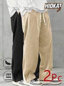 Men's Elastic Waist Corduroy Pants, Drawstring Retro Straight Leg Casual Sweatpants, Spring/Autumn Sports - Multicolor - View 3