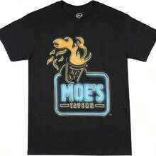 Men's T-Shirt With Moe's Flaming Neon Sign Logo (Size S) - Black - View 1