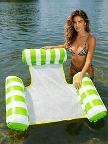1 pieza Cama flotante inflable, a rayas, diseño de silla flotante con almohada, silla y cama flotante de doble uso, adecuada para agua, playa, arena, piscina, hamaca flotante de agua, flotador inflable de agua, asiento de descanso de agua, flotador inflable de piscina, balsa de piscina, colchoneta flotante, bomba de aire se vende por separado - Tres tubos - Ver 3