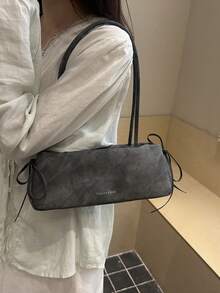 Solid Color Fashion Bow Decor Elegant Minimalist Women's Shoulder Bag, Suitable For Shopping, Wallet, Young Women, College Students, Newcomers, Office Workers. They Are Perfect For Office, University, Work, Business, Commuting, Outdoor Activities, Travel And Outings - Black - View 5