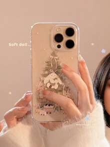 1Pc Korean Style Glitter Clear Smartphone Case With Cartoon Christmas Tree, Rabbit, Bear & Cake Print, Shockproof Protective Cover Compatible For IPhone17Pro Max, 17Pro, 18, 16ProMax, 16Pro, 16Plus, 16, 15ProMax, 15Pro, 15, 14, 15Plus, 13 Pro Max, 14 Pro Max, 11, 12, Anti-Scratch & Drop Resistant - Black - View 5