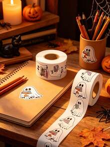 Halloween Book Ghost Roll Stickers, Cute & Quirky Reading Ghost Label Stickers For Gift Decoration - A - View 8