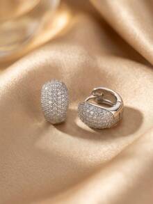 CHICAT 1 Pair Exquisite Elegant Cubic Zirconia Oval Thick Huggie Earrings, Sparkling Chunky Hoop Earrings, Suitable For Wedding, Party, Daily Commute Wear - Oval - View 8