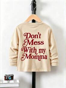 New Baby Boy Casual Slogan Print Loose Long Sleeve T-Shirt, Comfortable And Soft, Fashion Essential Item - Apricot - View 2