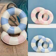 1pc Inflatable Swim Ring - Thickened PVC Material, Blue & Pink Striped, Perfect For Beach Parties And Swimming Pools - Multiple Styles - View 2