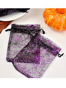 10pcs Halloween Drawstring Gauze Bags - Spider Web Print Bags, (Spider Web, Bat, Pumpkin) Candy Jewelry Gift Bags, Drawstring Mesh Gift Bags, Multi-Color Printed Packaging Candy Bags, Holiday Gift Bags, Jewelry Storage Bags, Event Party Gift Bags - Halloween, Christmas, Thanksgiving Family Friends Holiday Party - Gift Storage, Handmade Enthusiast Gift - Multiple Styles - View 8