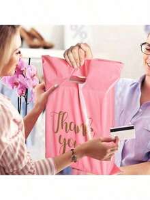 50pcs Pink Mailing Bags, Pink Parcel Bags With Handles And Thank You Text, Self-Sealing Waterproof Envelopes Shipping Bags, Suitable For Various Mailing And Packaging - One Size - View 2