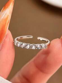 1 pieza Anillo fino de plata de ley S925 con diseño de cielo estrellado, anillo minimalista de estilo Ins para mujer con brillo transparente, joyería de moda de alta gama con estética fría versátil para ir al trabajo, fiestas y ambiente, regalo exquisito y delicado de nicho - de perforación - Ver 12
