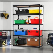 5-Tier Garage Storage Shelves For Kitchen Pantry Basement Bathroom Laundry Heavy Duty Metal Adjustable Shelving Unit Storage Shelving, 2500 LBS Capacity, 48" L X 24" W X 72" H - Black - View 1
