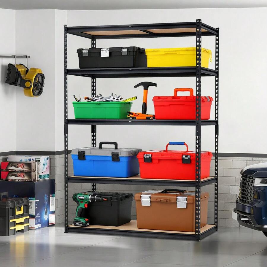 5-Tier Garage Storage Shelves For Kitchen Pantry Basement Bathroom Laundry Heavy Duty Metal Adjustable Shelving Unit Storage Shelving, 2500 LBS Capacity, 48" L X 24" W X 72" H - Black - View 1