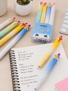 8/1pc Cute Rooster Retractable Pen, Modern Fun Durable Plastic Barrel Click Pen, No Ink Leakage, Smudge-Proof Signature Diary Pen, Desk Accessory For Teenage Girls, Suitable For Classroom, Study Room, Daily Homework, Easter Holiday Gift, School Supplies - Multiple Styles - View 6