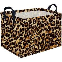 1pc Classic Leopard Print Foldable Fabric Storage Basket With Handle, Animal Cheetah Pattern Collapsible Storage Box, Multi-Functional Clothes & Sundries Bedroom Closet Organizer, Home Decor Room Arrangement - View 8
