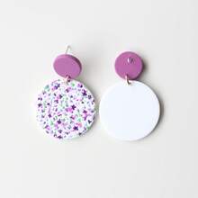 1 Pair Purple Contrast Color Random Ditsy Floral Classic Round Acrylic Dangle Earrings, Clay Texture, Elegant & Cute, Suitable For Vacation, Party, Celebration, Holiday Gift - Y1314 - View 4