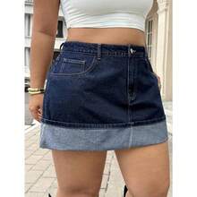 Plus Size Denim Skirts - Dark Wash - View 8