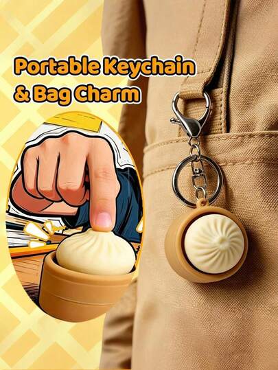 1-3pcs Funny Steamed Bun Shaped Keychains, Stress Relief Fingertip Fidget Clicker, Keyboard Finger Sensory Gift, Bag Pendant