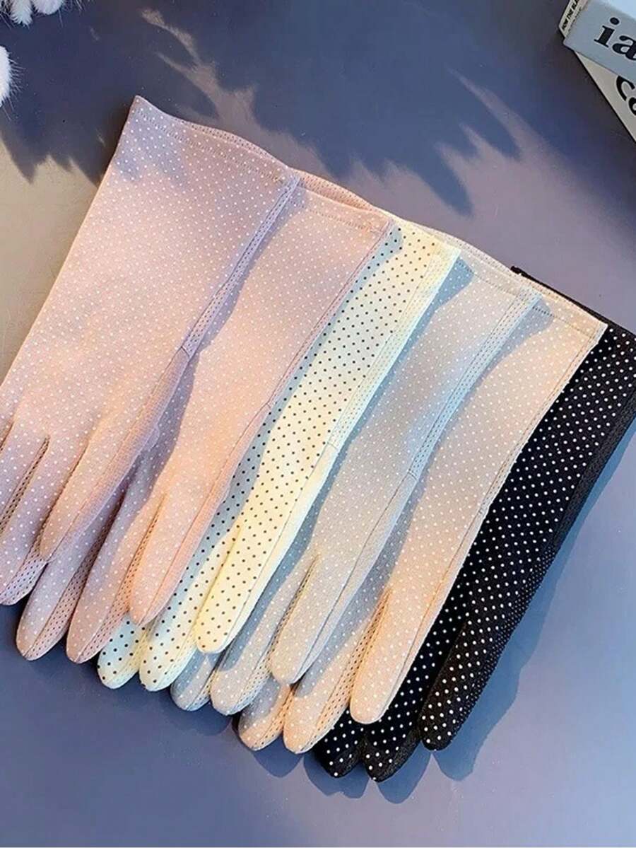 1 Pair Of Summer Ice Silk Sun Protection Gloves - Cotton Polka Dot Sunscreen - View 1