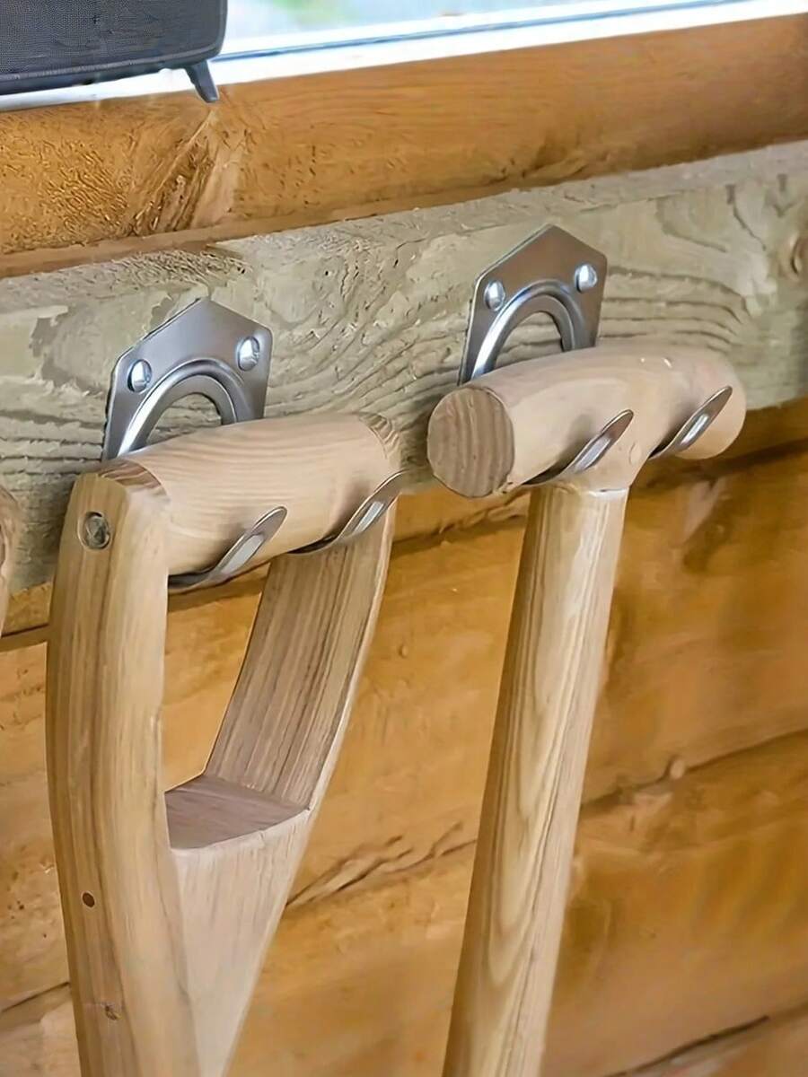 1Set Hanger, Garage Storage Hook Double Hook Style Hook, Garden Garage Tool Storage Rack, Garage Supplies, Heavy Duty Garden Tool Rack - Silver - View 1