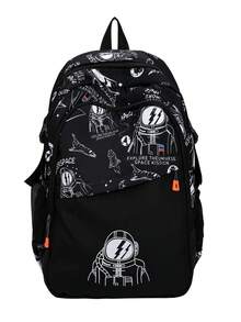 1pc Contrast Color Astronaut Pattern Backpack, Large Capacity Zipper Closure School Day Bag, Adjustable Shoulder Strap Bookbag, Short Trip Bag, Perfect For Teenagers/Students/Graduates/Young People, Ideal For Daily Use, Outings, Travel, School And Back To School Season - Multicolor - View 15