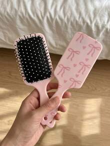 1 pieza/Peine de cojín de aire suave de ABS grande con lazo rosa, cepillo de cojín de aire desenredante, peinado suave, peine de cojín de aire cuadrado con lazo rosa claro y orificio para colgar, peine de cabello esponjoso, rosa juvenil, para uso diario en el hogar, baño, estudiante, todas las estaciones - Rosa - Ver 9