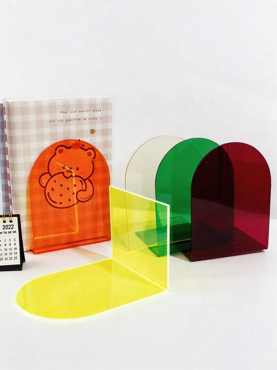 1/6pcs Colorful Arched Acrylic Bookends, L-Shaped Transparent Book Holder, Aesthetic Desktop Decor Bookshelf, Office School Book Storage Rack
