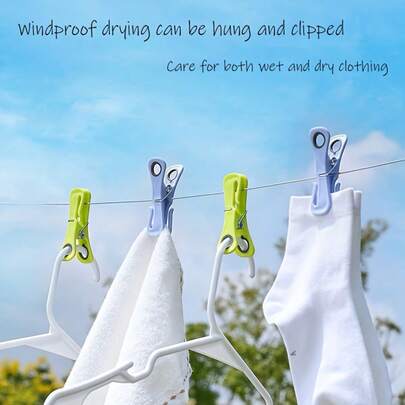 24pcs Heavy Duty Windproof Clothes Pegs - Multi-Functional Anti-Tip Multi-Purpose Clips, Durable Plastic Material, Strong Grip, Vibrant Colors (Random Color) (Green/Yellow/Blue/White) - Essential For Outdoor Drying, Towel Holder, Practical Design, Long-Lasting