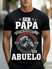 Camiseta de cuello redondo para hombre con estampado "Ser Papá es un Honor, Ser Abuelo no tiene Precio", estilo familiar y emotivo, ideal para regalos del Día del Padre y uso diario - Negro - Ver 1