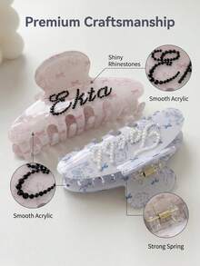 [Custom]Personalized Name Acetate Hair Claw Clip, Glitter Rhinestone Custom Text Hair Claw, Elegant Bridal Hair Accessory - Multicolor - View 4