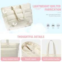 Tote Bag For Women, Lightweight Puffy Tote Bag With Compartments Shoulder Bag - Beige - View 5