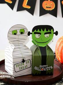 3/6pcs Cartoon Halloween Vampire Mummy Gift Boxes, 3 Different Pattern Candy Boxes, Halloween Party Snack Packaging Boxes, Trick Or Treat Gift Boxes, Holiday DIY Party Gift Packaging Boxes - View 2