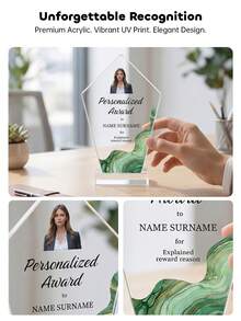 1pc Personalized Acrylic Trophy, Customized Photo And Text, Employee Recognition, Business, Graduation, Sports Competition Commemorative Gift Custom Recognition Trophy - Multicolor - View 2