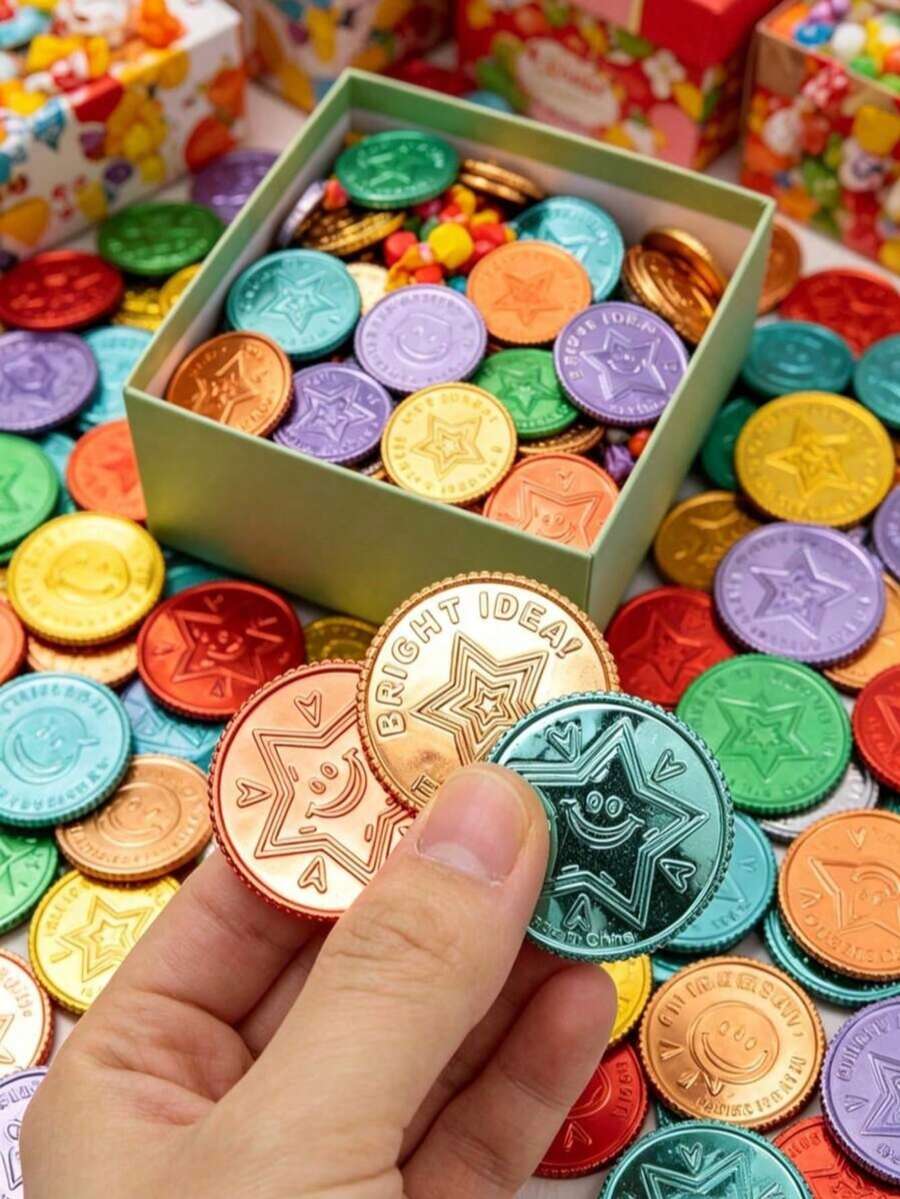 10/50/100個彩色塑膠金幣，模擬塑膠仿真金幣，海盜尋寶遊戲玩具金幣，適合嘉年華遊戲、海盜派對裝飾禮物、狩獵遊戲用品、金幣獎勵積分，萬聖節、聖誕節 - 混合顏色款式 - 查看 1