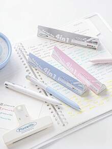 1 pieza Bolígrafo neutro multicolor 4 en 1, diseño multicolor elegante, forma antiestrés, punta CS de 0,5 mm, textura mate, adecuado para tomar notas, marcar, categorizar y escritura diaria - Multicolor - Ver 3
