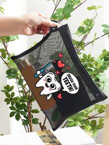 愛心牙齒卡通圖案收納袋，網格便攜化妝包，洗漱用品收納袋，旅行化妝包；度假必備海灘收納；返校、寄宿學校、過夜旅行、週末度假和日常通勤收納袋；可折疊輕量化妝包，適合商務旅行和便攜隨身包，小化妝包，小手提包，化妝品收納盒，收納袋，刷具架，迷你收納袋，大容量收納袋，送給女性、返校、情侶、父親節、生日禮物的創意禮物 - 彩色 - 查看 9