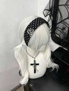 1pc Music Theme Headband, Knitted Fabric With 3D Musical Note, Star Patch Headband, Polka Dot Fabric With Metal Heart-Shaped Musical Note Pendant, Black White Grey Color Scheme, Suitable For People Who Like Simple And Gentle Style, Daily Wear, School, Commute, Travel And More - Multicolor - View 13