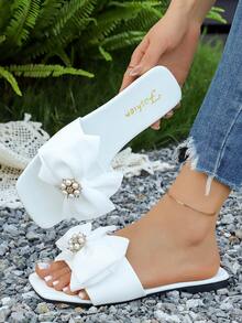Beach Bow Decor Flat Sandals - White - View 4