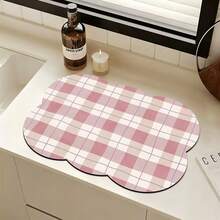 Kitchen Dish Drying Mat, Absorbent Table Mat, Countertop Tableware Mat, No-Wash Dish Drying Mat, Bowl And Plate Drying Mat - Pink Checkered - View 2