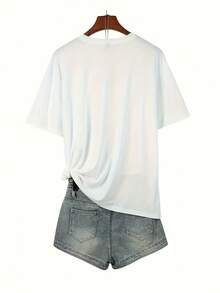 Talla Grande - Talla Grande - Nueva Camiseta para Mujer, Top Casual de Moda en Talla Grande, Camiseta Casual Estampada para Mujer - Blanco - Ver 3