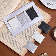 3pcs Solid Color Minimalist Leather Magnetic Bookmarks, Business Style Unisex Double-Sided Bookmark Clips, Gift For Book Lovers, Readers, Teachers, Students, Book Accessories, Coffee Brown And Silver Pattern - Rectangle - View 4