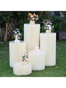 1pc Elegant Wedding Foldable Cylindrical Paper Roman Column, Wedding Display Rack Decoration, Foldable Decor, Perfect For Wedding Dessert Table Scene Decoration, Mall Window Display And Birthday Party Arrangement Decoration - A - View 1