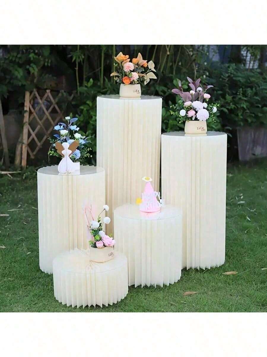 1pc Elegant Wedding Foldable Cylindrical Paper Roman Column, Wedding Display Rack Decoration, Foldable Decor, Perfect For Wedding Dessert Table Scene Decoration, Mall Window Display And Birthday Party Arrangement Decoration - A - View 1