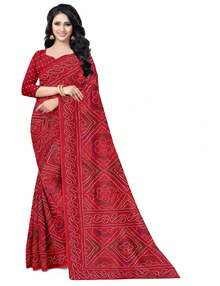Estationeryhouse Bandhani Printed With Leaf Design Border With Unstitched Blouse Pc - Red - View 3