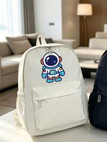 中性波普藝術太空人印花背包，多色大容量休閒日用包，適合校園與旅行 - 彩色 - 查看 15