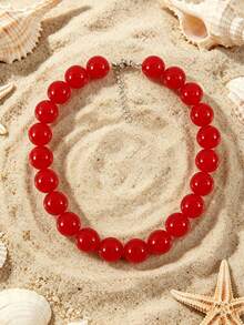 1pc European & American Bohemian Geometric Semi-Transparent Beaded Necklace For Women, Summer Beach Vacation - Handmade Acrylic Beaded Necklace - View 19